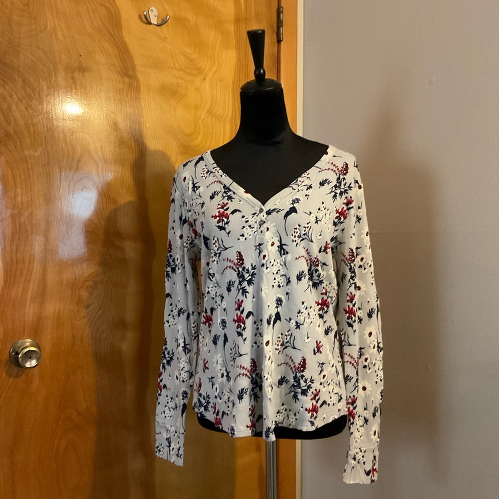 Grey Floral Printed Thermal Top For Women